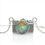 World Map Camera Charm Necklace