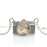 World Map Camera Charm Necklace