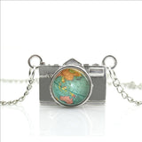 World Map Camera Charm Necklace