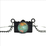 World Map Camera Charm Necklace
