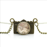 World Map Camera Charm Necklace