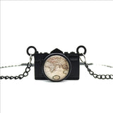World Map Camera Charm Necklace