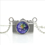 World Map Camera Charm Necklace