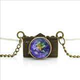 World Map Camera Charm Necklace