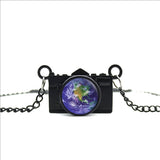 World Map Camera Charm Necklace