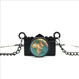 World Map Camera Charm Necklace